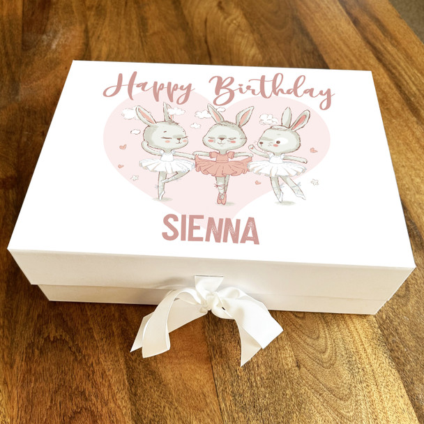 Cute Ballerina Bunnies Dancing Pink Happy Birthday Personalised Hamper Gift Box