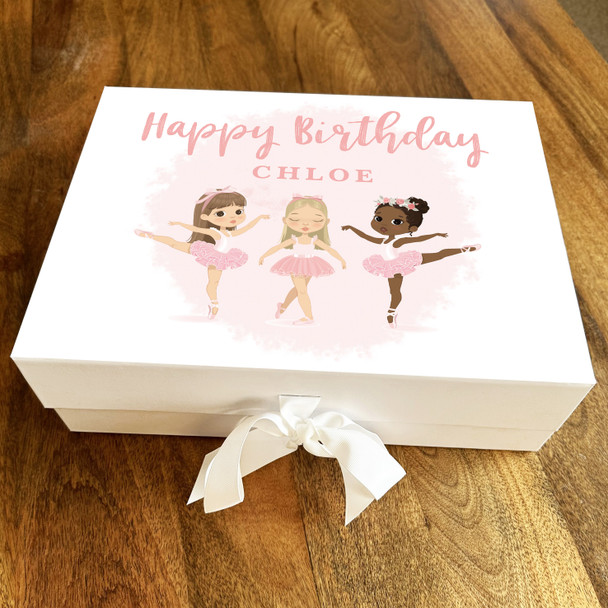 Cute Ballerina Girl Dancing Pink Happy Birthday Personalised Hamper Gift Box