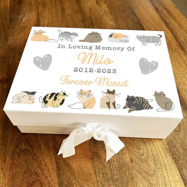 Cute Cat Border Pet Memorial Personalised Memory Rememberence Keepsake Box
