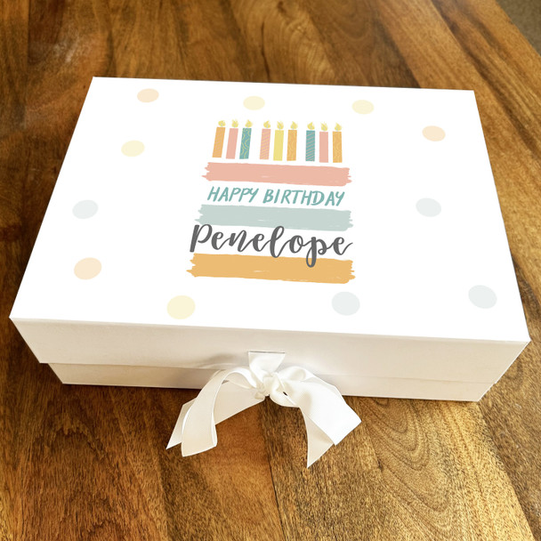 Cute Pastel Cake With Candles Happy Birthday Personalised Hamper Gift Box