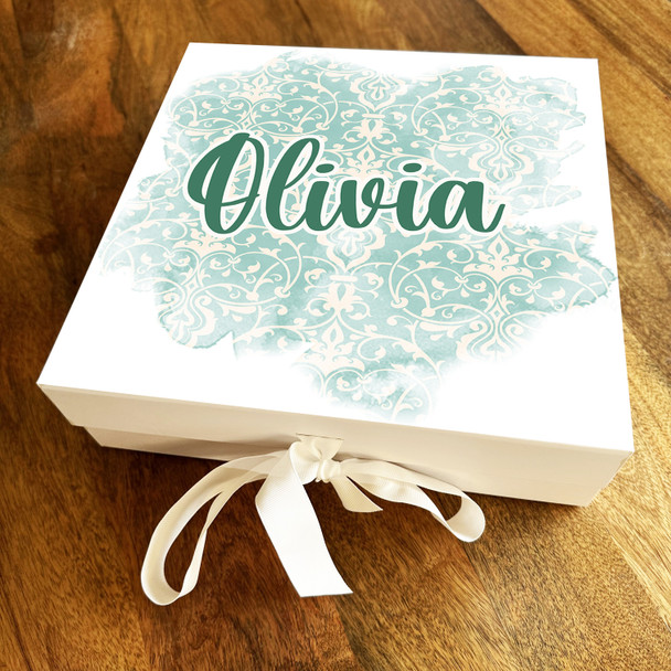 Square Green Off White  Pattern Birthday Personalised Gift Box
