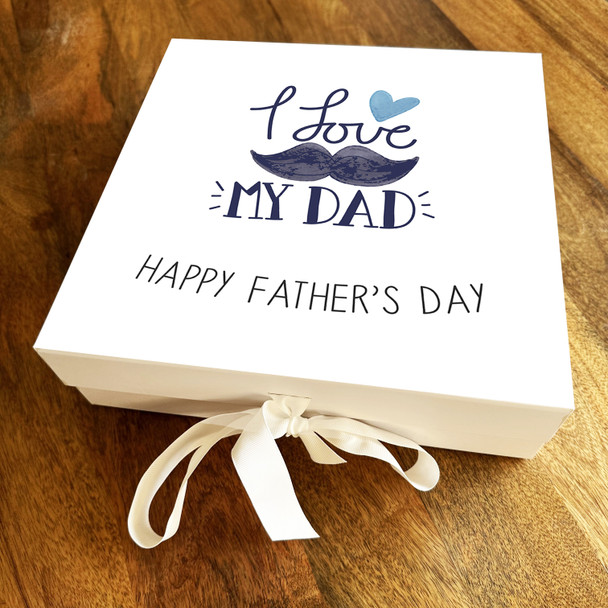 Square Father's Day Blue I Love My Dad Moustache Personalised Hamper Gift Box