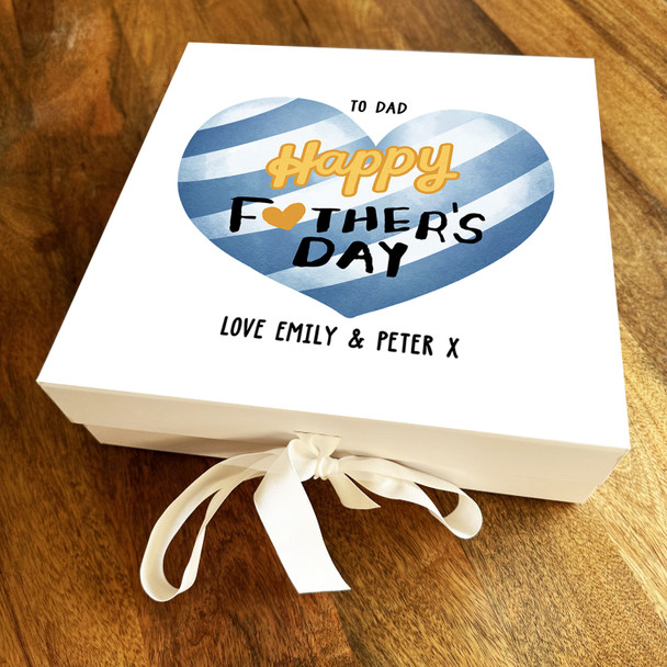 Square Father's Day Yellow Blue Striped Heart To Dad Personalised Gift Box