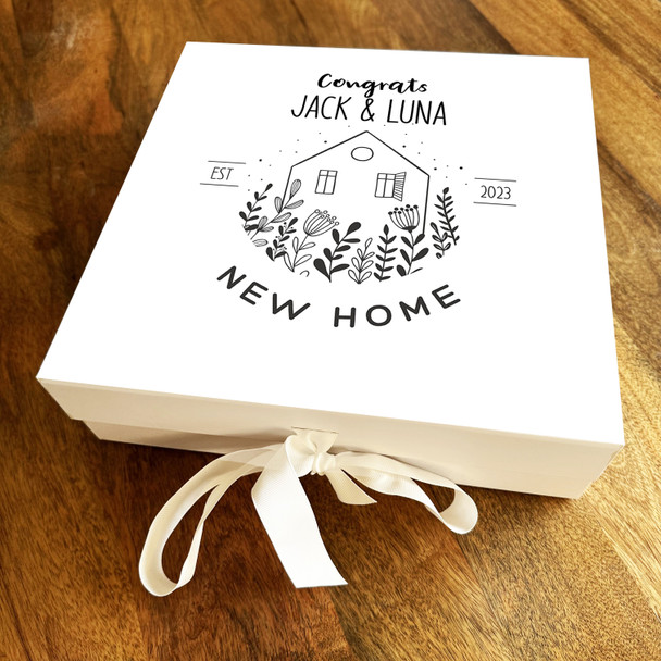 Square Black Doodle House Plants Congratulations New Home Personalised Gift Box