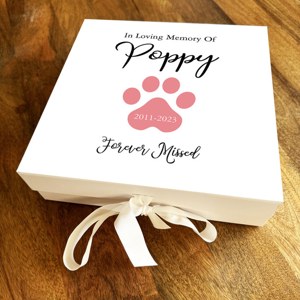 Square Pink Pawprint Dog Paw Pet Memorial Personalised Memory Keepsake Box