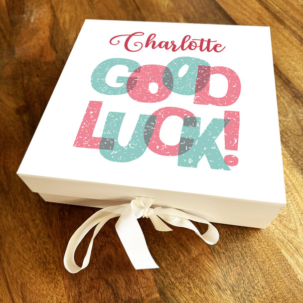 Square Blue & Pink Pastel Good Luck Personalised Hamper Gift Box