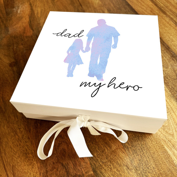 Square Blue Pink Silhouette's Father Daughter Dad My Hero Personalised Gift Box