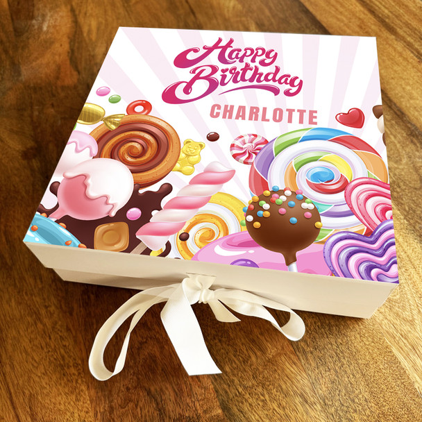 Square Colourful Candies Happy Birthday Pink Personalised Hamper Gift Box