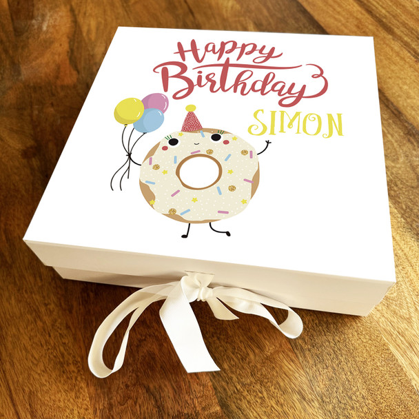 Square Funny Happy Birthday Doughnut Balloons Personalised Hamper Gift Box