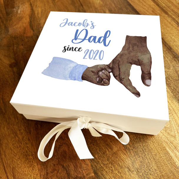 Square Baby Boy Dad Since Holding Hands Dark Skin Personalised Gift Box