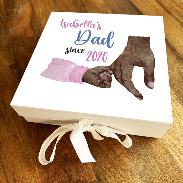 Square Baby Girl Dad Since Holding Hands Dark Skin Personalised Gift Box