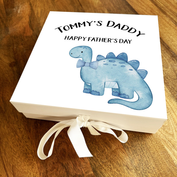Square Blue Father's Day Daddy Dinosaur Bowtie Personalised Hamper Gift Box