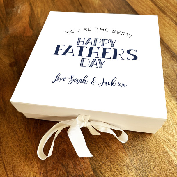 Square Blue Father's Day Vintage Letters You're The Best Personalised Gift Box
