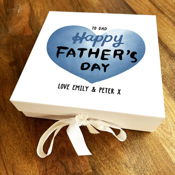 Square Blue Watercolour Heart To Dad Father's Day Personalised Hamper Gift Box