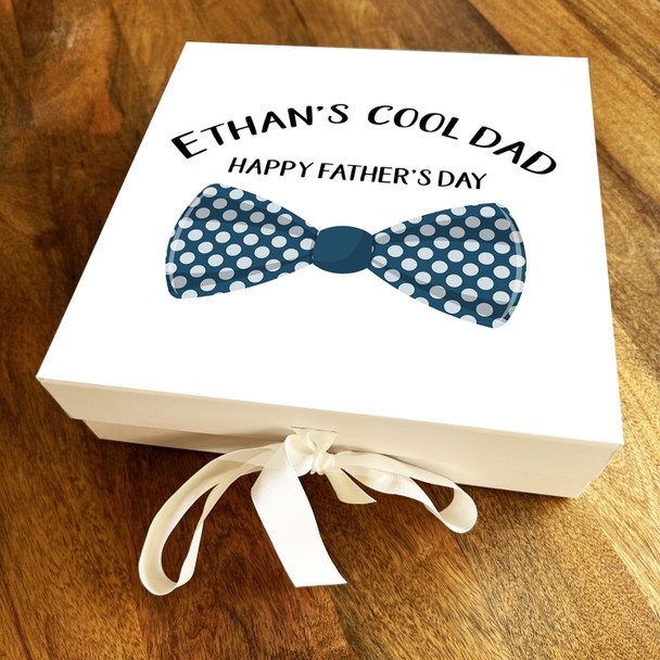 Square Blue White Polka Dot Bowtie Cool Dad Father's Day Personalised Gift Box
