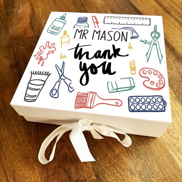 Square Bright School Doodles Thank You Teacher Personalised Hamper Gift Box
