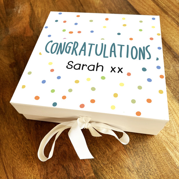 Square Colourful Spots Background Congratulations Personalised Hamper Gift Box