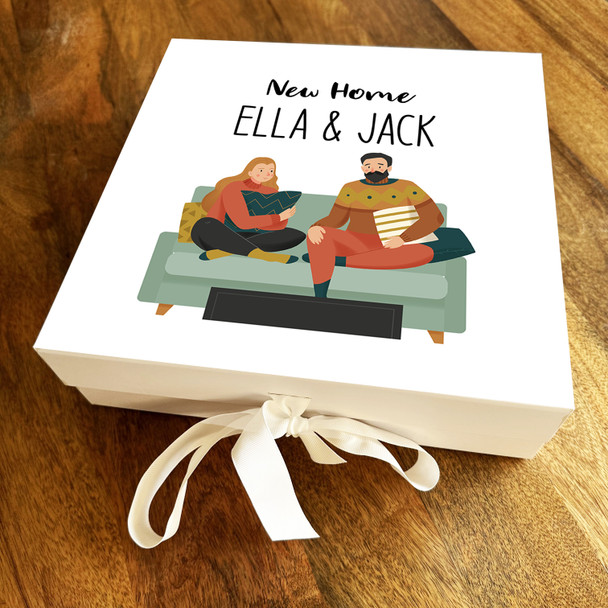 Square Couple On Couch New Home Moving Personalised Hamper Gift Box