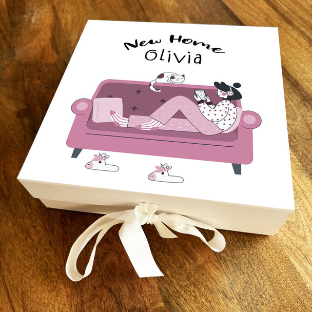 Square Cosy Pink Couch New Home Personalised Hamper Gift Box