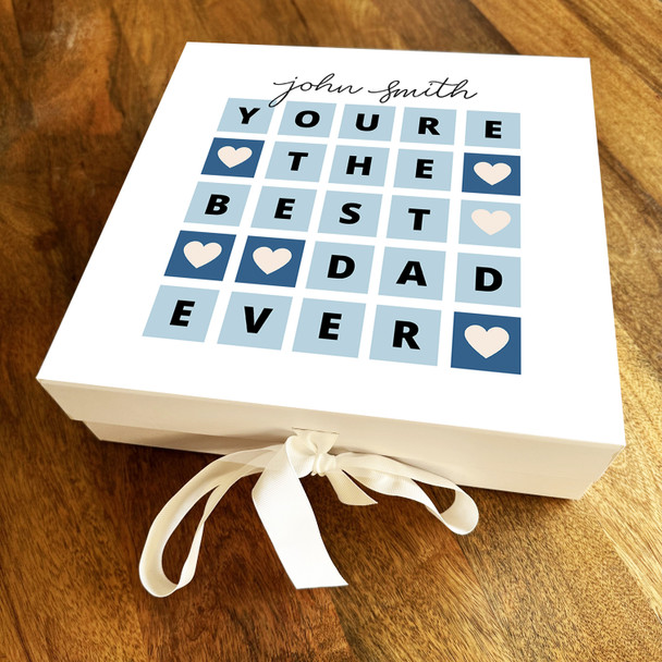 Square Crossword Puzzle Hearts The Best Dad Ever Blue Personalised Gift Box