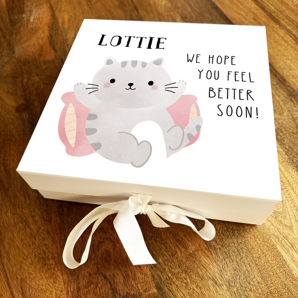 Square Cat Pillow Get Well Soon Hope You Feel Better Personalised Gift Box