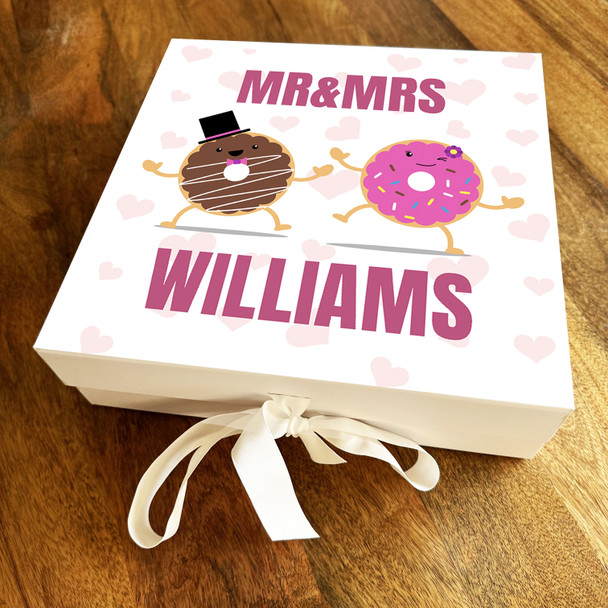 Square Cute Donut Couple Mr & Mrs Wedding Day Anniversary Personalised Gift Box