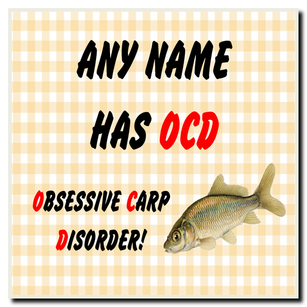 Funny Obsessive Disorder Carp Fishing Fan Yellow Personalised Drinks Mat Coaster