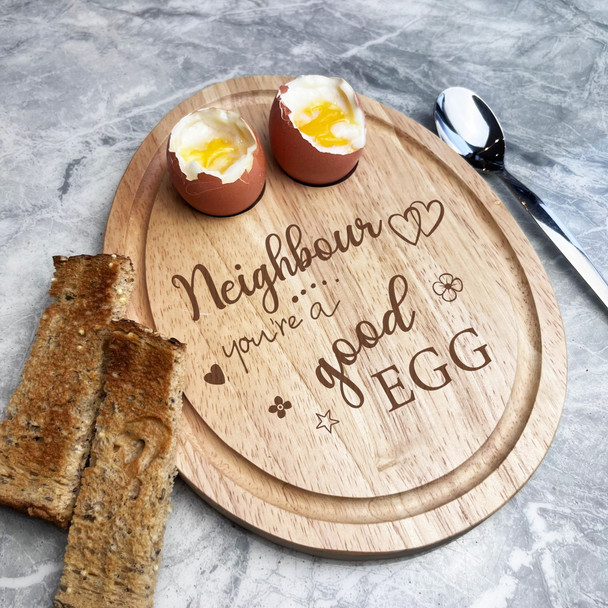 Boiled Eggs & Toast Neighbour Good Egg Personalised Gift Breakfast Serving Board