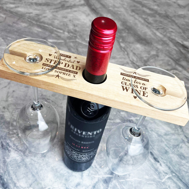 Step Dad Always Time Father's Day Personalised 2 Wine Glass Bottle Holder