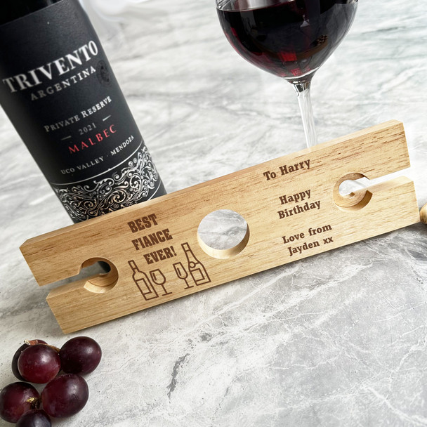 Wine and Champagne Fiance Birthday Personalised Gift 2 Wine Glass and Bottle Holder