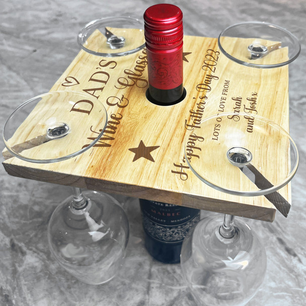 Dad's Happy Father's Day Personalised Gift 4 Wine Glass and Bottle Holder