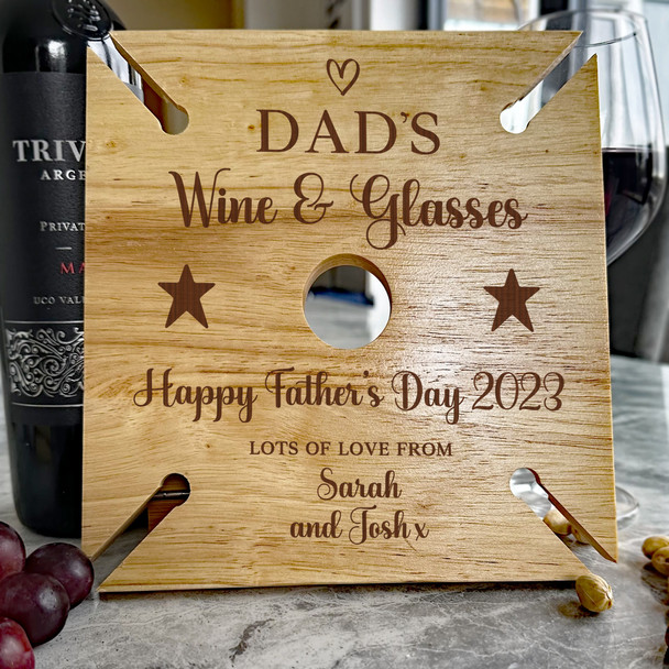 Dad's Happy Father's Day Personalised Gift 4 Wine Glass and Bottle Holder