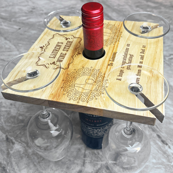 Graduation Congratulations Graduating Personalised 4 Wine Glass Bottle Holder