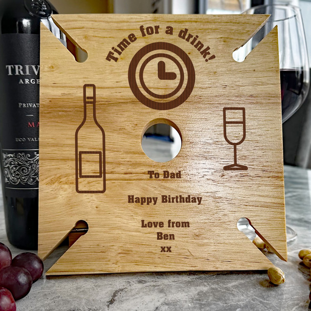 Time Drink Clock Beer Dad Birthday Personalised 4 Wine Glass & Bottle Holder