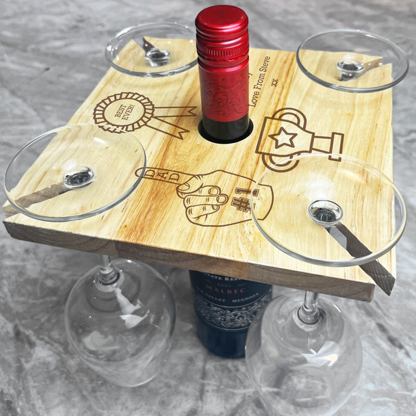 Trophy To Dad Father's Day Personalised 4 Wine Glass & Bottle Holder