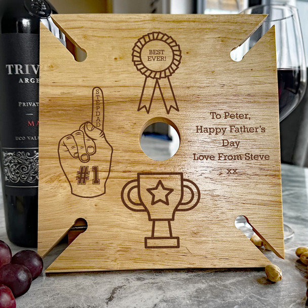 Trophy To Stepdad Father's Day Personalised 4 Wine Glass & Bottle Holder