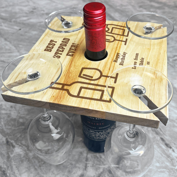 Wine and Champagne Stepdad Birthday Personalised Gift 4 Wine Glass and Bottle Holder Wine and Champagne Stepdad Birthday Personalised Gift 4 Wine Glass and Bottle Holder