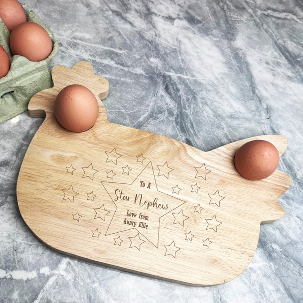 Stars Border To A Star Nephew Personalised Chicken Egg Breakfast Board