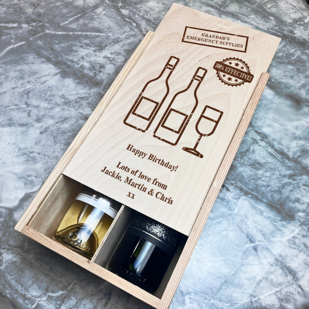 Emergency Supply Wine Grandad Birthday Personalised Two Bottle Wine Gift Box