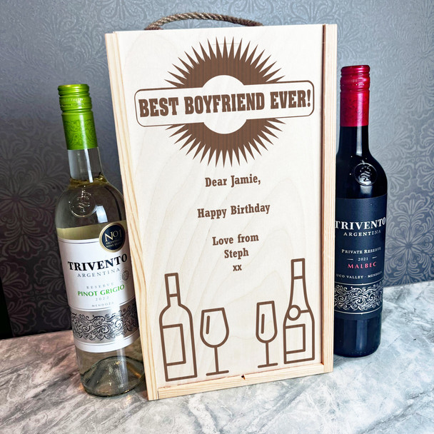 Wine and Champagne Boyfriend Birthday Personalised Two Bottle Wine Gift Box