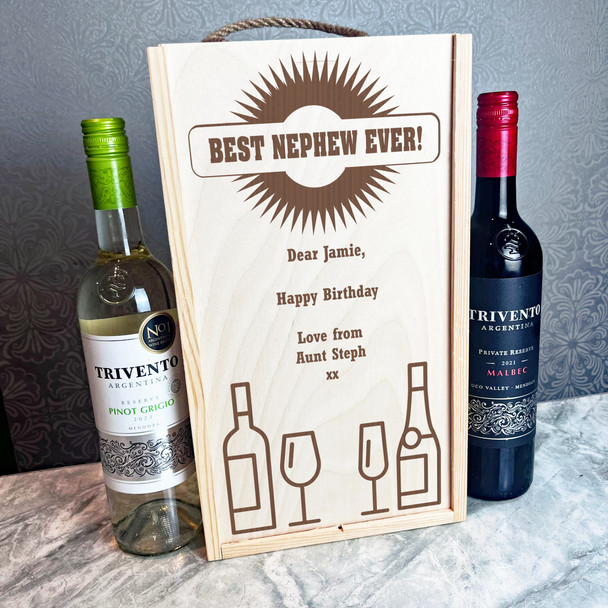 Wine and Champagne Glasses Nephew Birthday Personalised Two Bottle Wine Gift Box