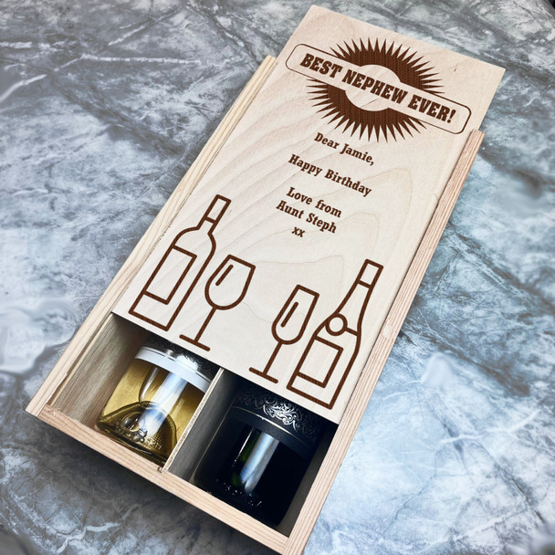Wine and Champagne Glasses Nephew Birthday Personalised Two Bottle Wine Gift Box