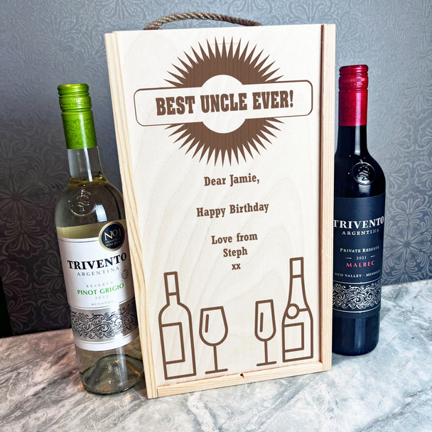 Wine and Champagne Glasses Uncle Birthday Personalised Two Bottle Wine Gift Box