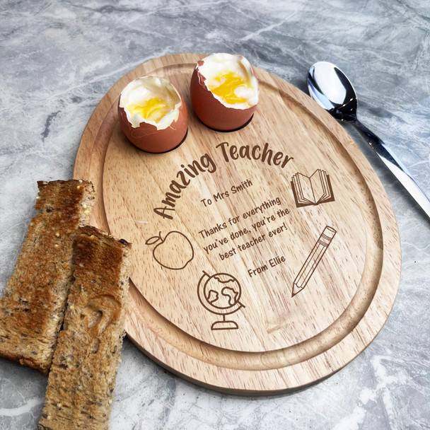 Apple Globe Book Pencil Thanks Amazing Teacher Personalised Egg Breakfast Board