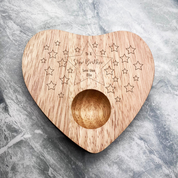 Stars Border To A Star Brother Personalised Heart Breakfast Egg Holder Board