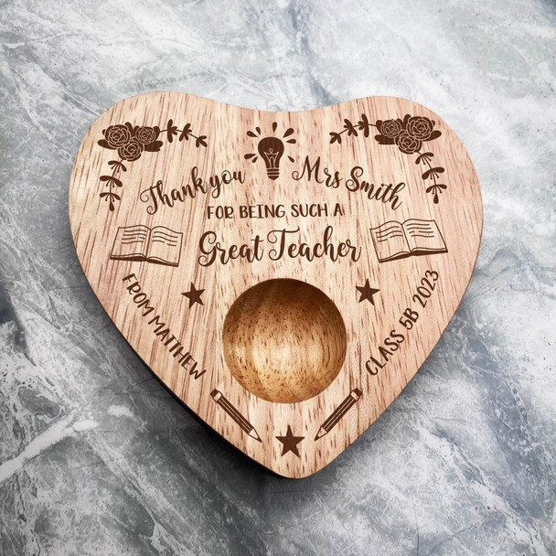 Thank You Great Teacher Book Personalised Heart Breakfast Egg Holder Board