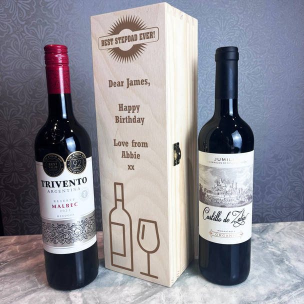 Best Ever Wine Glass Stepdad Birthday Personalised 1 Wine Bottle Gift Box