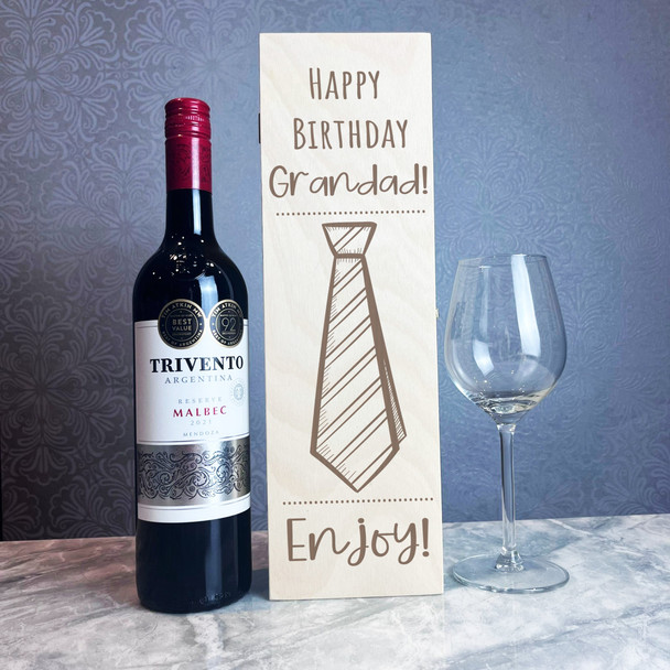 Enjoy Tie Design Happy Birthday Grandad Personalised 1 Wine Bottle Gift Box