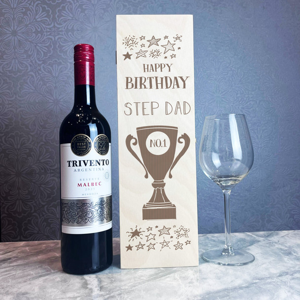 Happy Birthday Stepdad Trophy Personalised 1 Wine Bottle Gift Box Happy Birthday Stepdad Trophy Personalised 1 Wine Bottle Gift Box