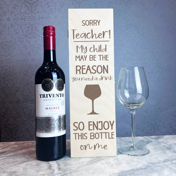 My Child Reason Drink Thank You Teacher Personalised 1 Wine Bottle Gift Box